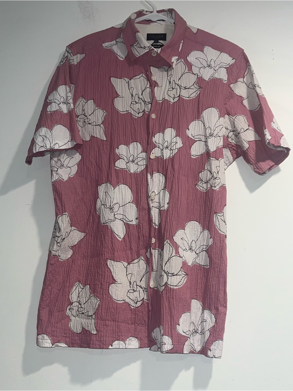 TED BAKER LONDON Coving short-sleeve button-up shirt in Pink